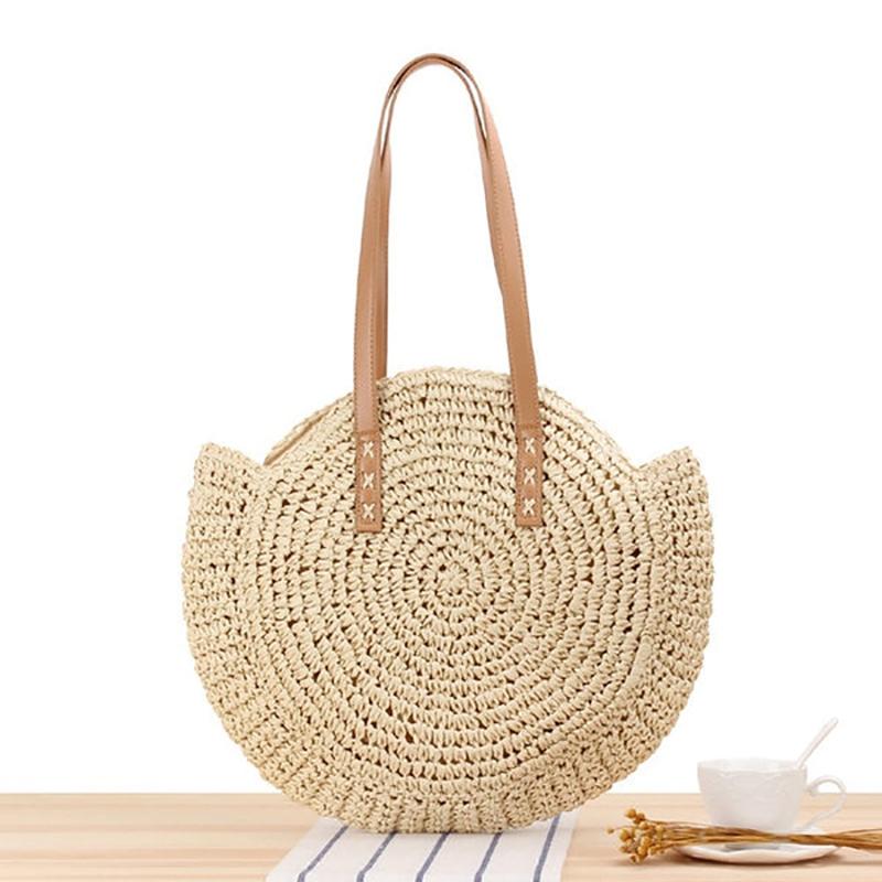 Boho Woven Straw Round Rattan Shoulder Bags