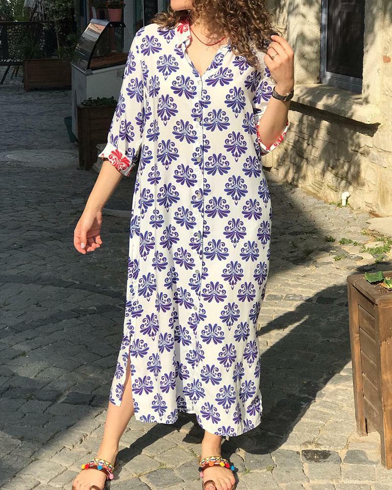 Casual Printed Shirt Dress