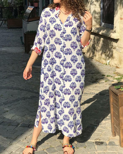 Casual Printed Shirt Dress