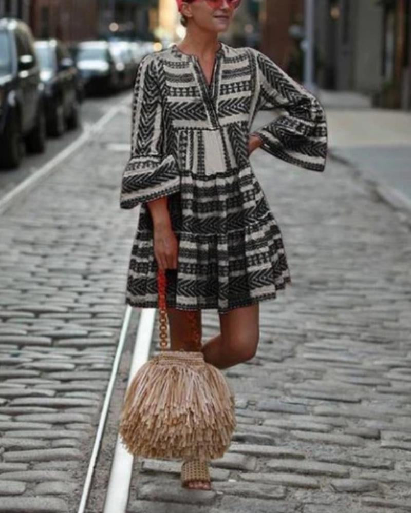 Geometric Stripe Short Dress