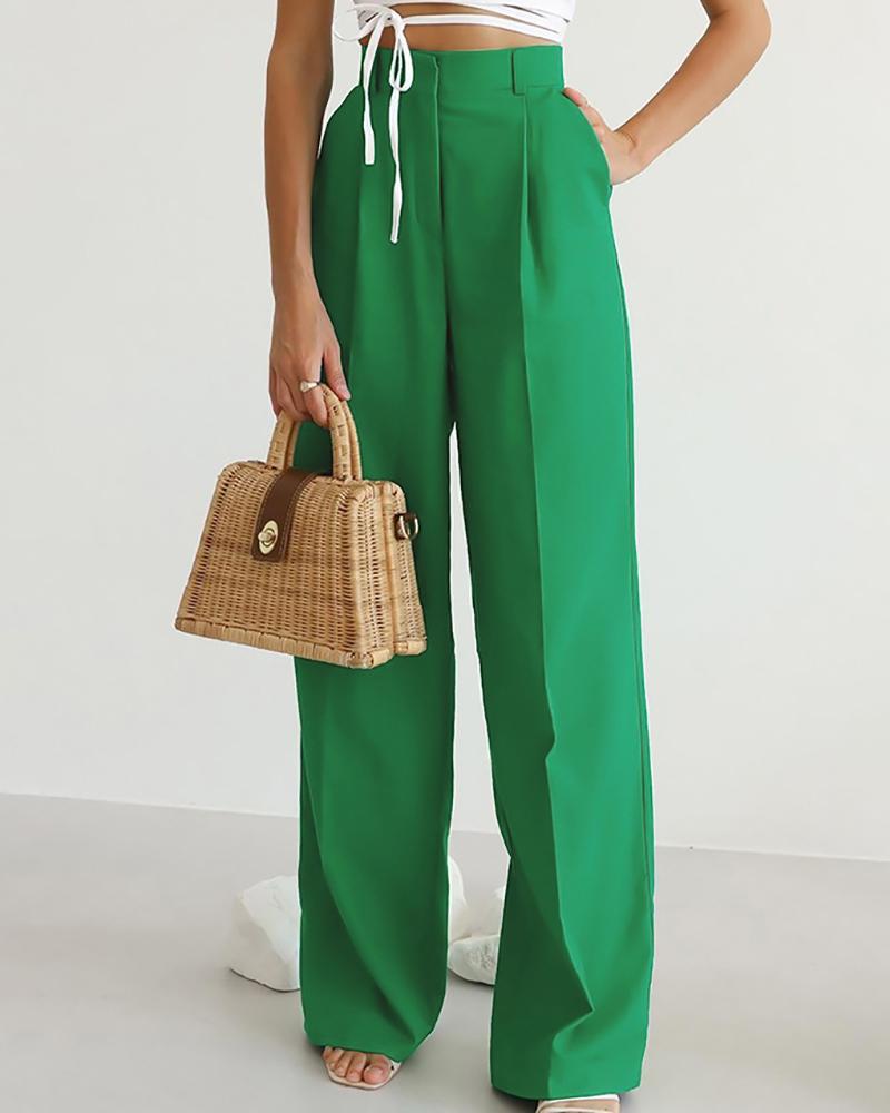 Casual solid color wide-leg pants