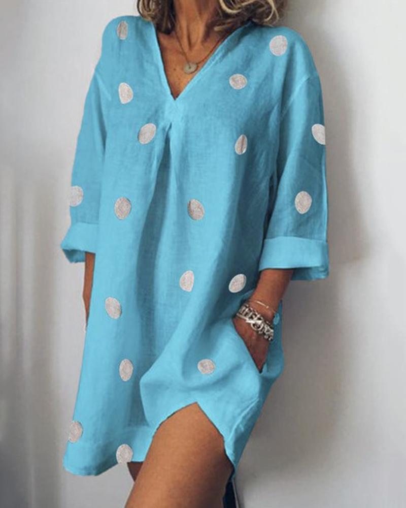 Casual V-neck polka-dot print dress