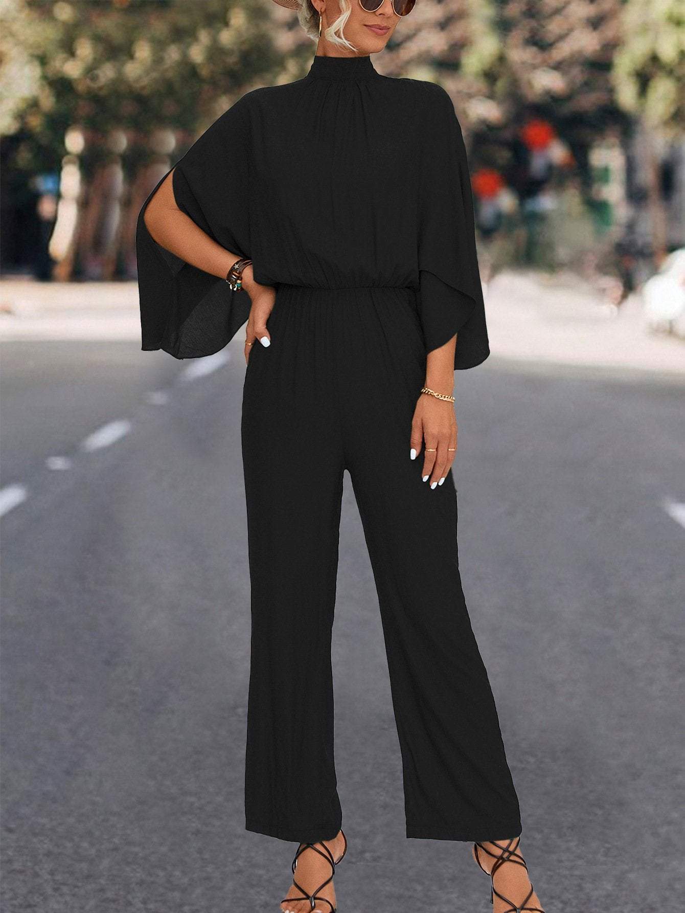 Solid color turtleneck jumpsuit