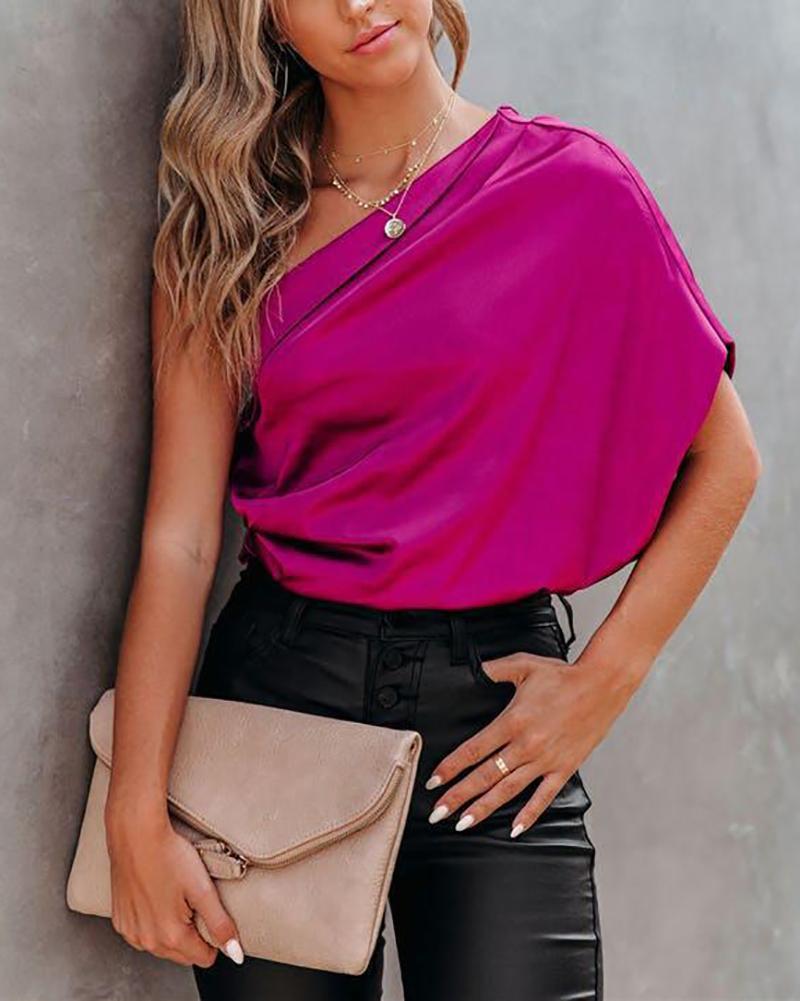 Casual Solid One Shoulder Top