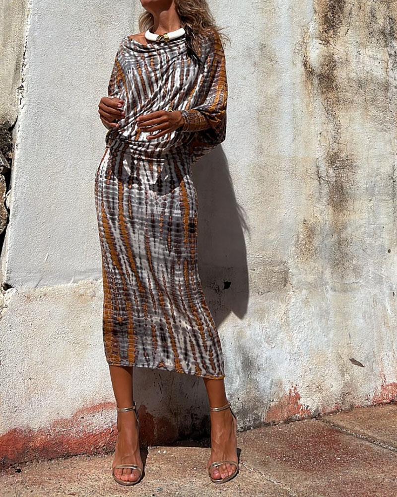 Trendy Tie Dye Printed Long Sleeve Dress