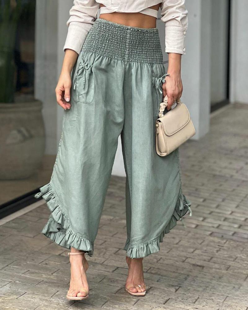 Casual Two Piece Set of Long Sleeve Cropped Shirt & Pleated Pants