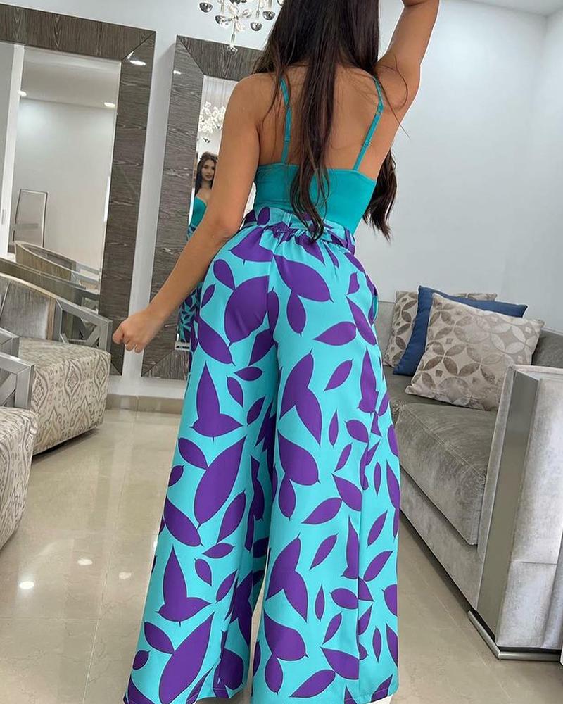 Sexy Camisole & Printed Wide Leg Pants Set