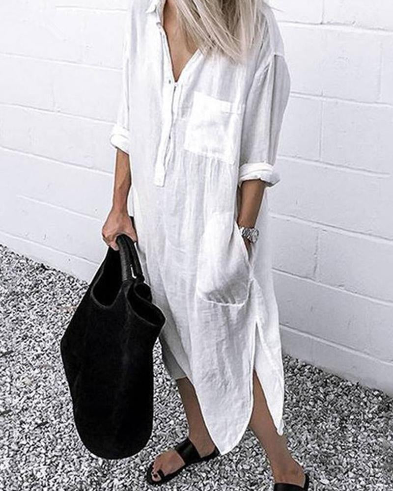 Simple Button Down Long Shirt Dress