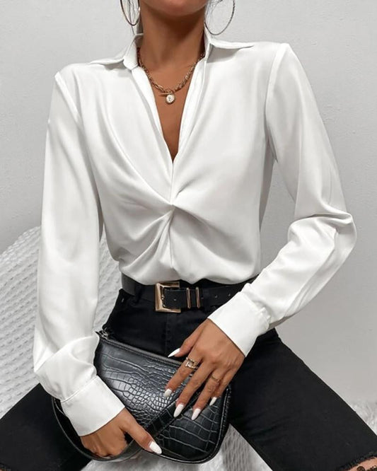 Solid Color Lapel Long Sleeve Shirt