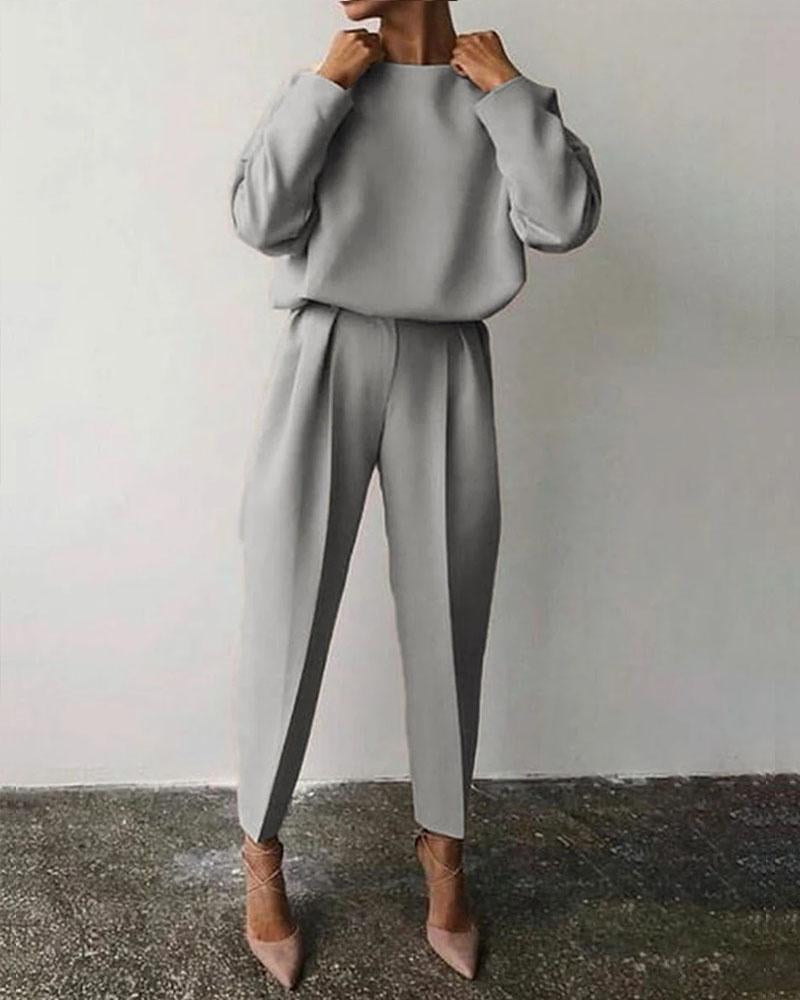 Loose Solid Color Long Sleeve Casual Suit