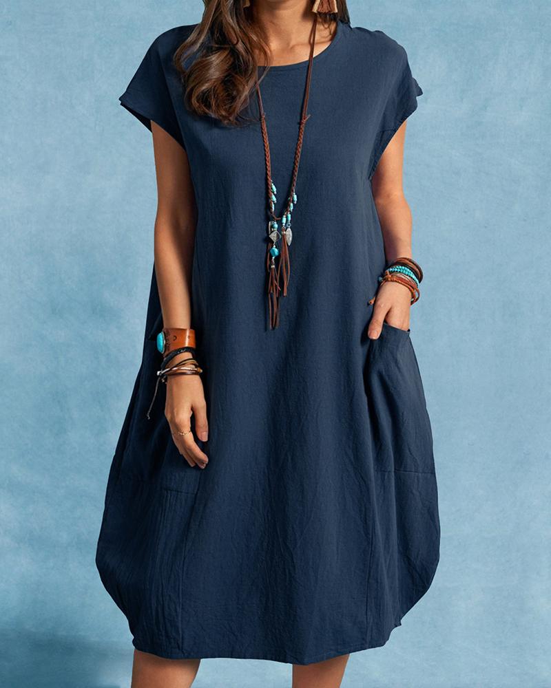 Loose Casual Solid Color Pocket Dress