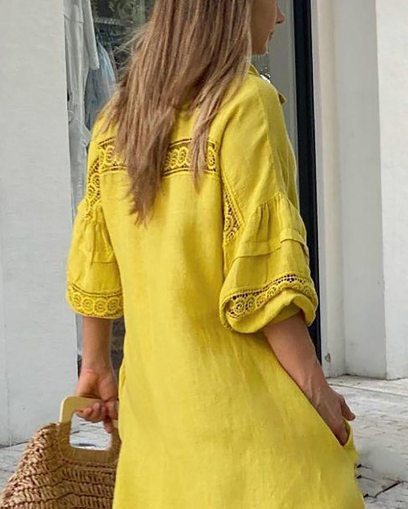 Casual Balloon Sleeve Shirt Dress