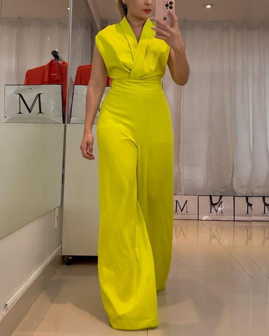 Solid Color Sleeveless Vest Straight Jumpsuit