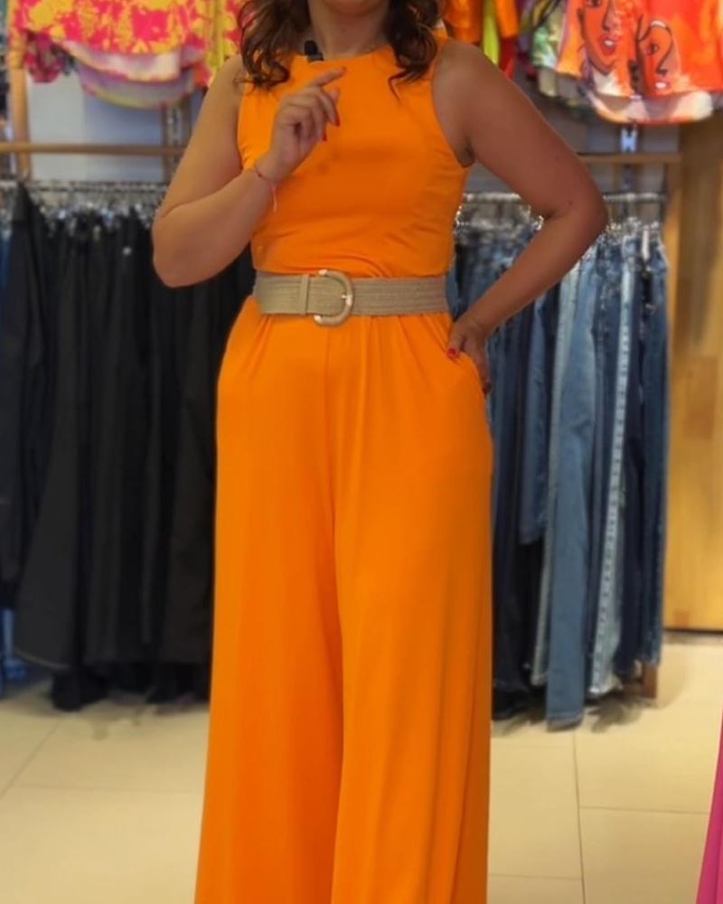 Sleeveless Casual Solid Color Jumpsuit