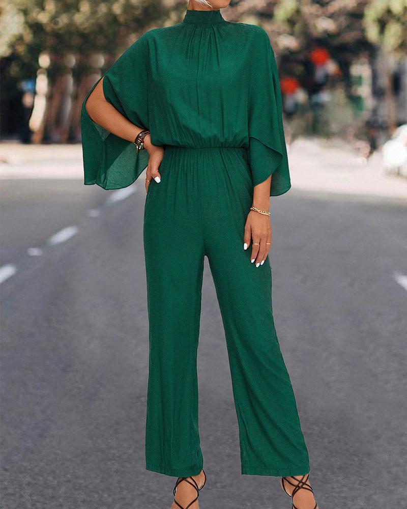 Solid color turtleneck jumpsuit