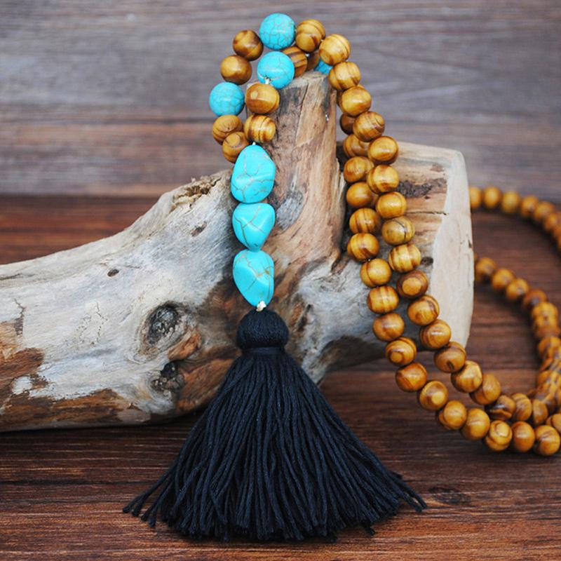 Handmade Wooden Beaded Long Necklace