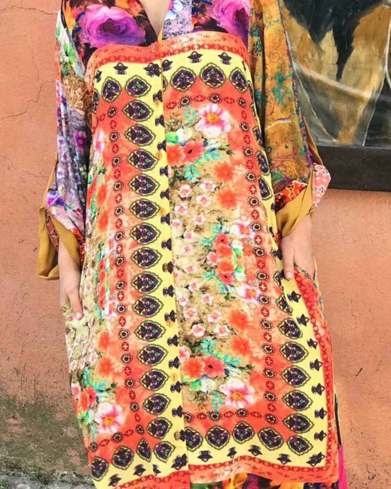 Casual Long Sleeve Printed Shirt Dress