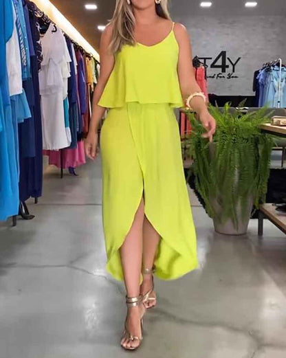 Stylish Solid Color Slit Dress