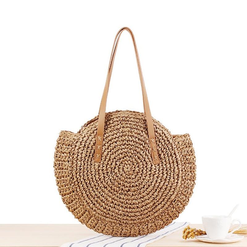 Boho Woven Straw Round Rattan Shoulder Bags