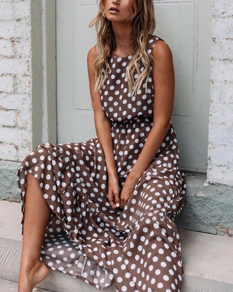 Versatile Printed Polka Dot Round Neck Dress