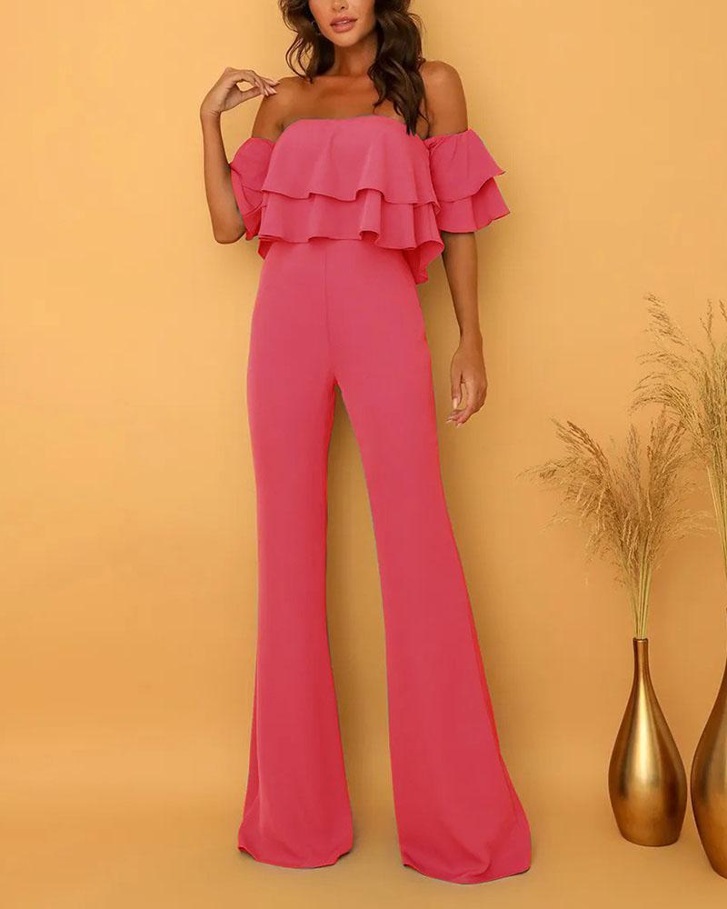 Solid color ruffled jumpsuit