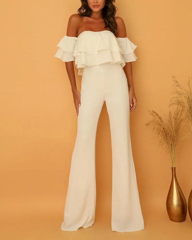 Solid color ruffled jumpsuit