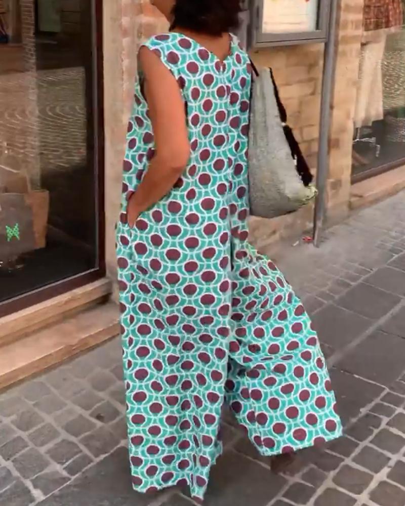 V-neck Sleeveless Polka-dot Jumpsuit