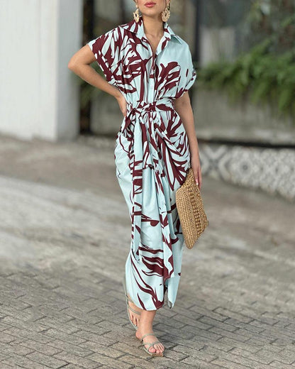 Elegant lapel printed dress