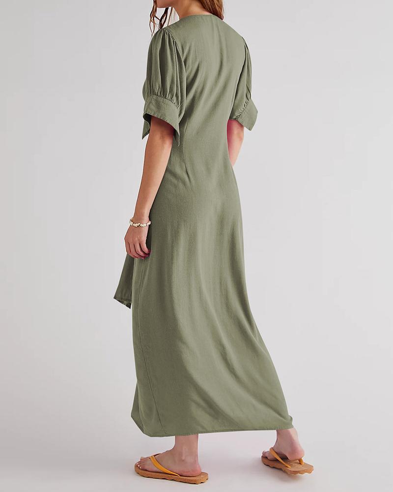 Solid color casual V-neck dress