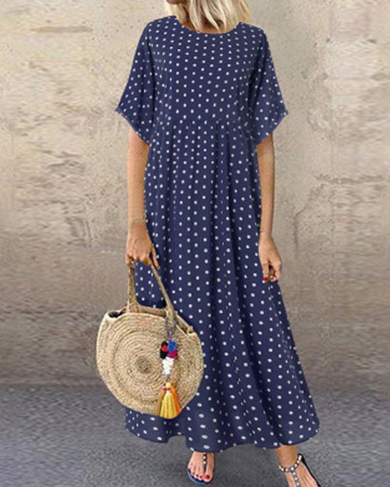 Printed Polka Dot Long Dress