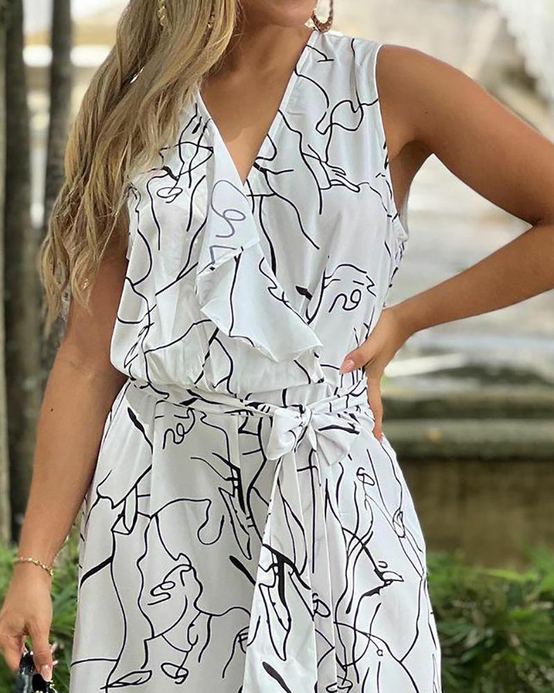 Sleeveless Lineart Print Jumpsuit