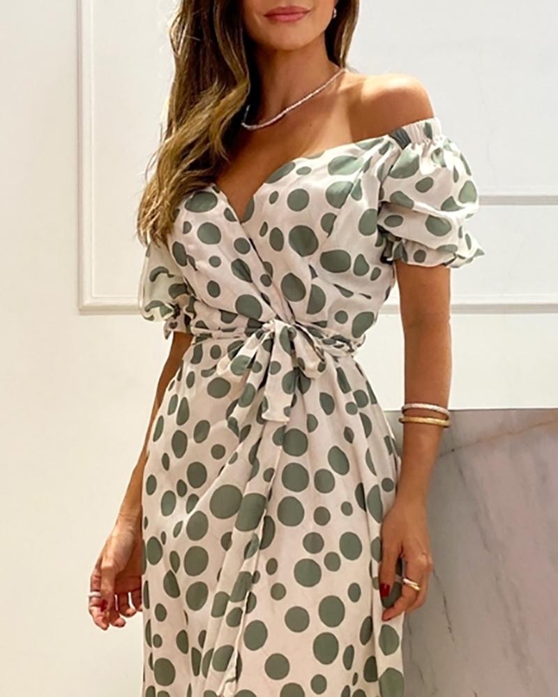 Trendy off-the-shoulder polka-dot dress