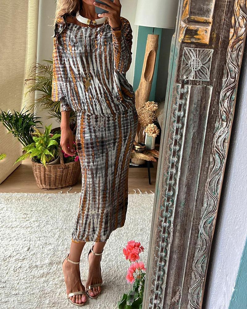 Trendy Tie Dye Printed Long Sleeve Dress