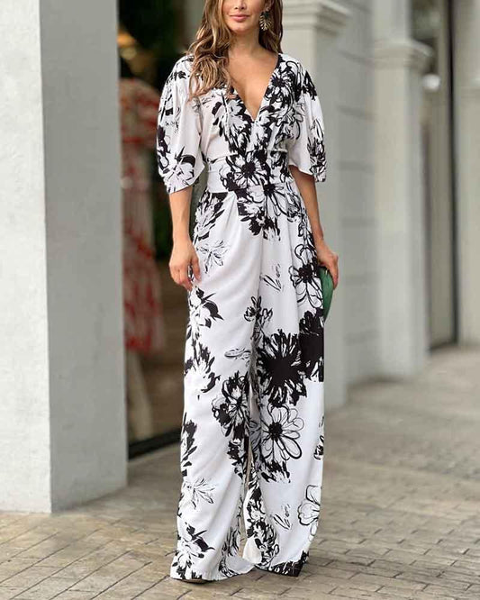 Stylish V-neck printed jumpsuit