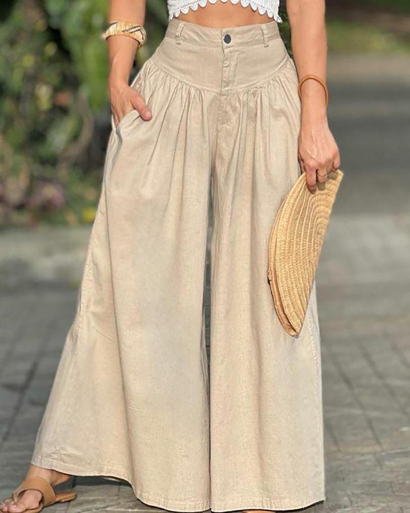 Two-piece set of cropped ruffled top & wide-leg pants