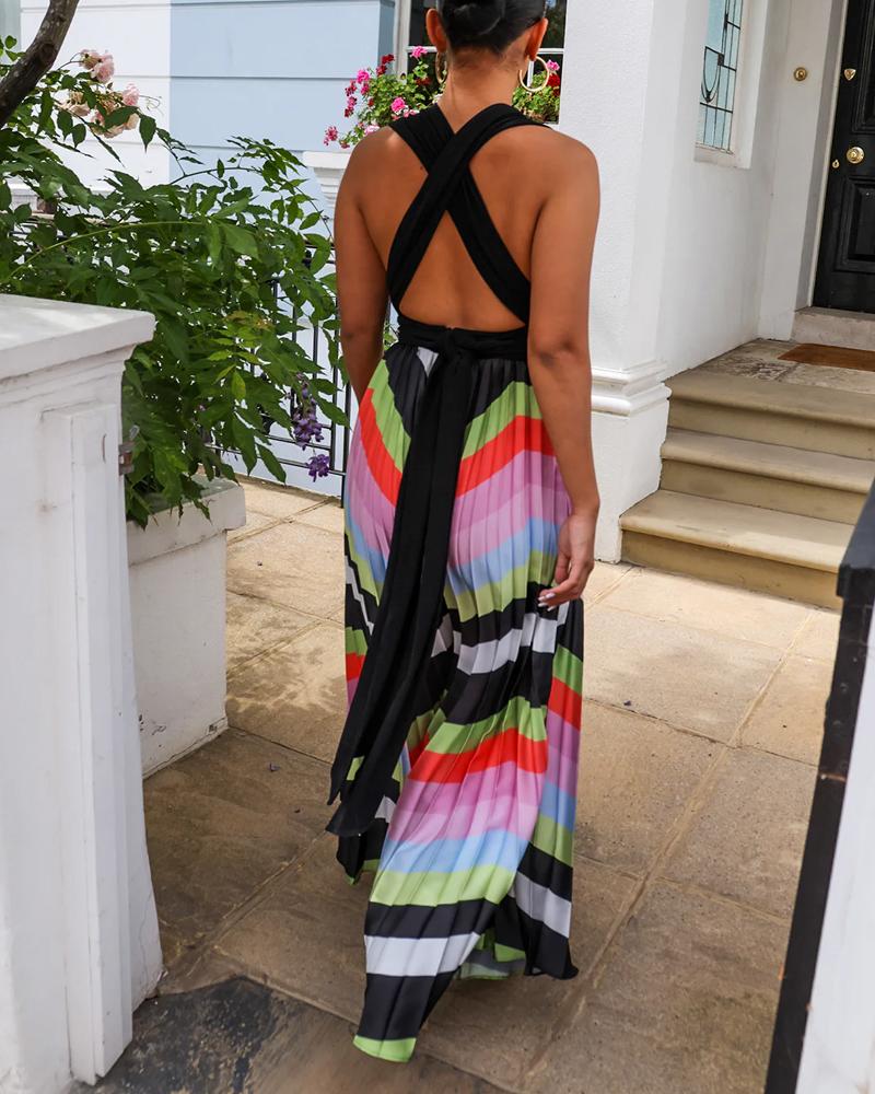 Sexy Backless Rainbow Print Jumpsuit