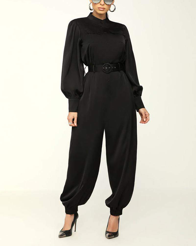 Solid color long sleeve lantern jumpsuit