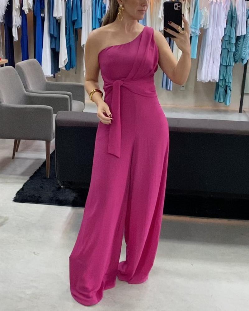 One Shoulder Long Solid Jumpsuit