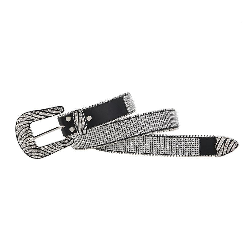 Zebra-print rhinestone belt