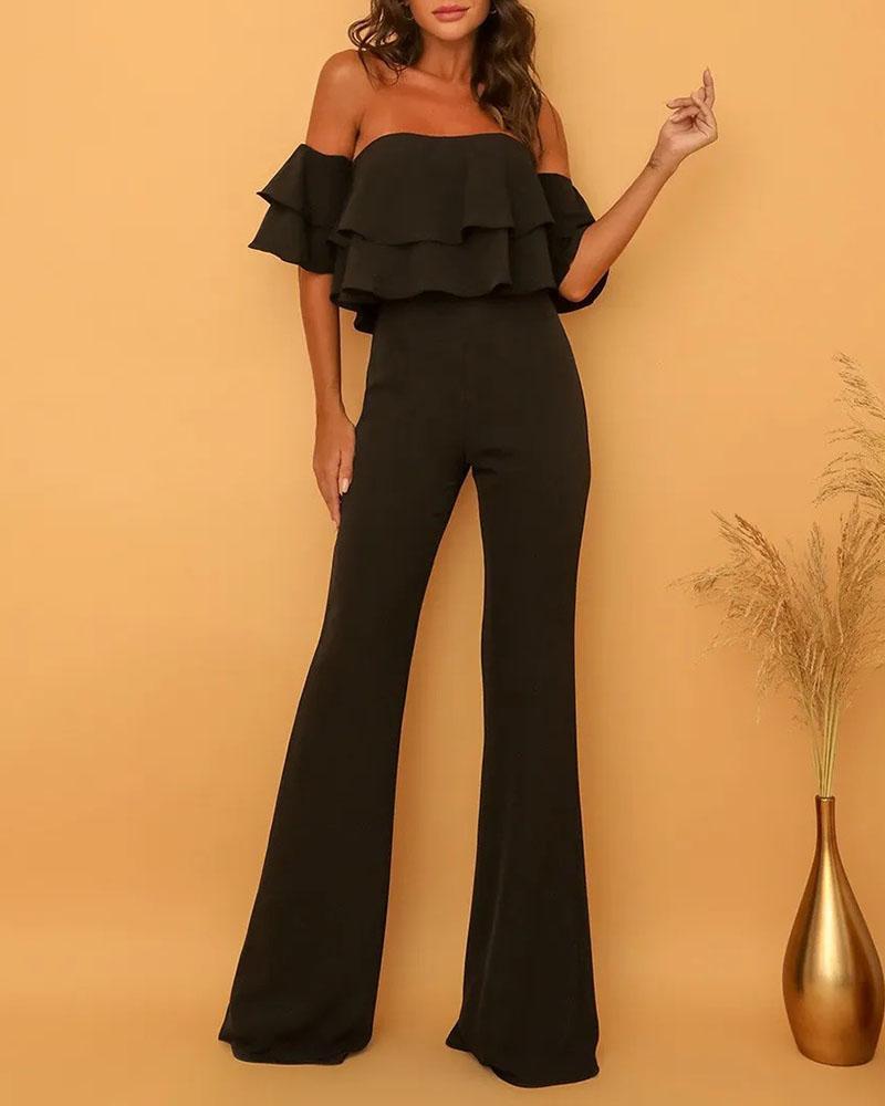 Solid color ruffled jumpsuit