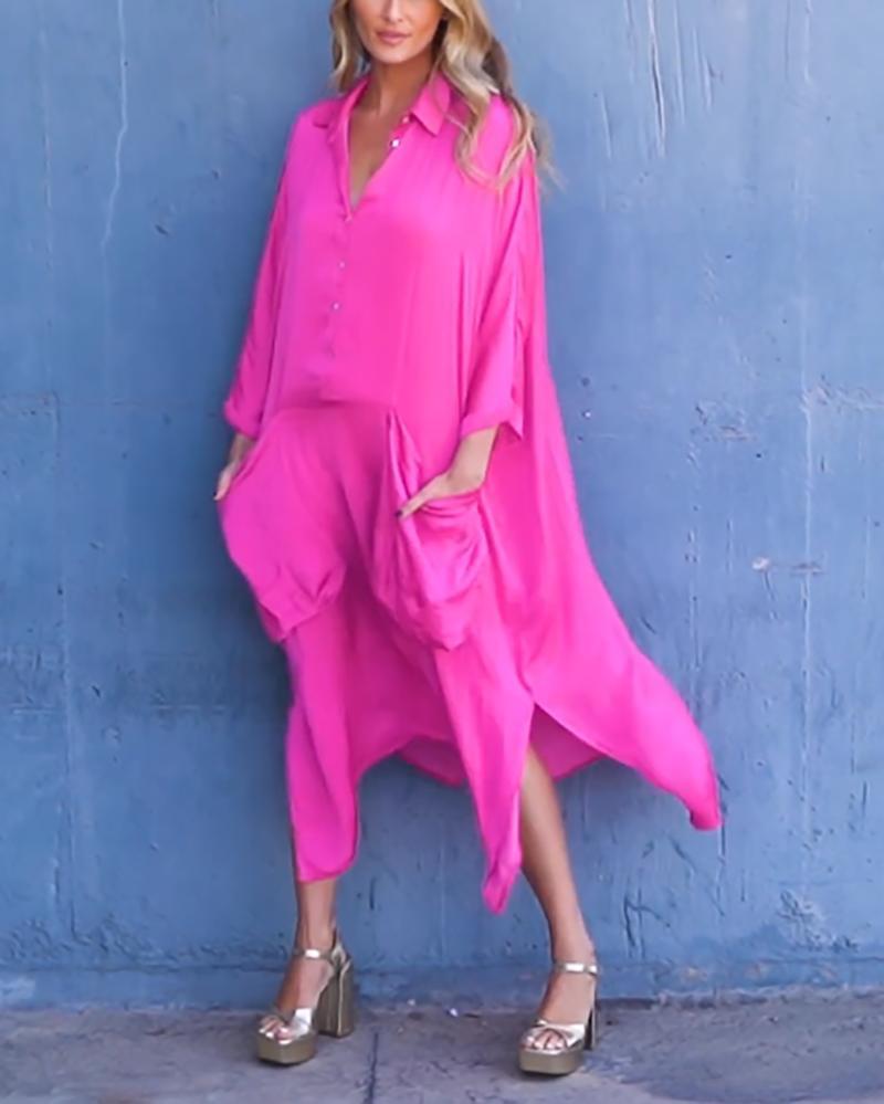 Casual Loose Solid Color Long Sleeve Dress