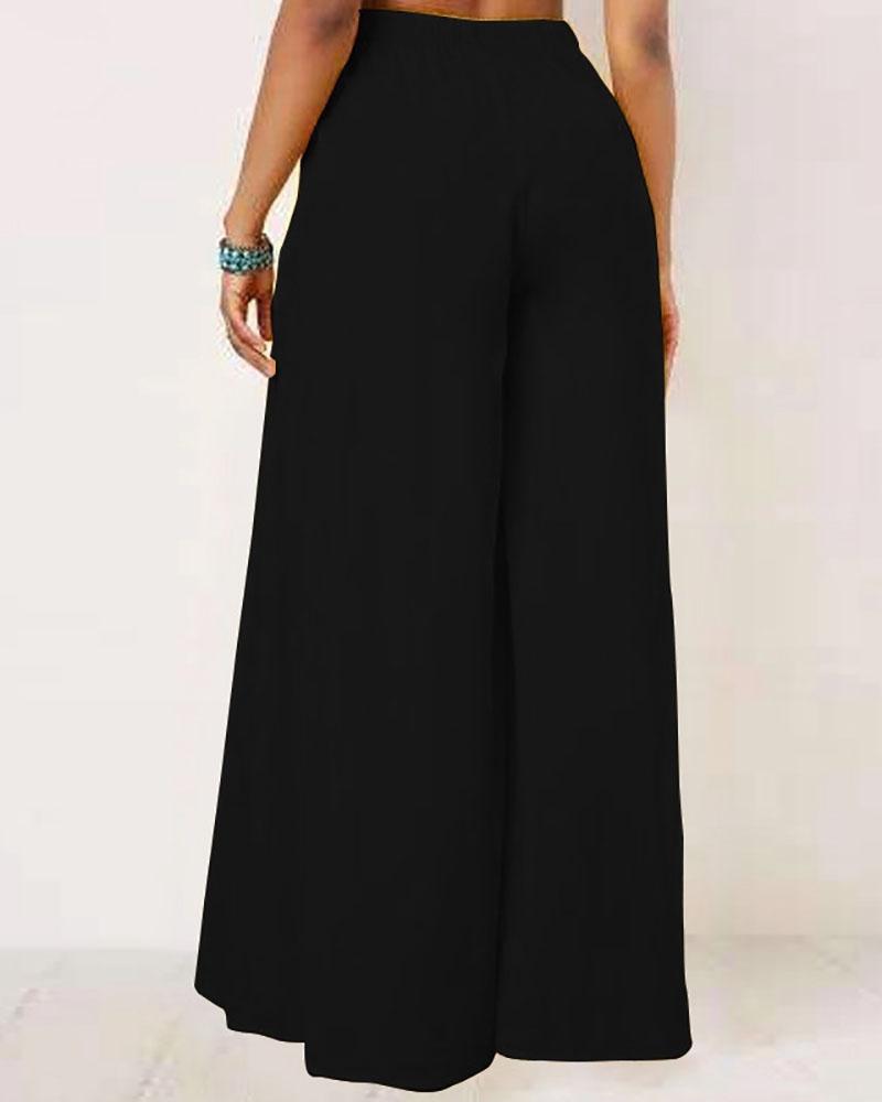 Casual solid color high-waisted wide-leg pants