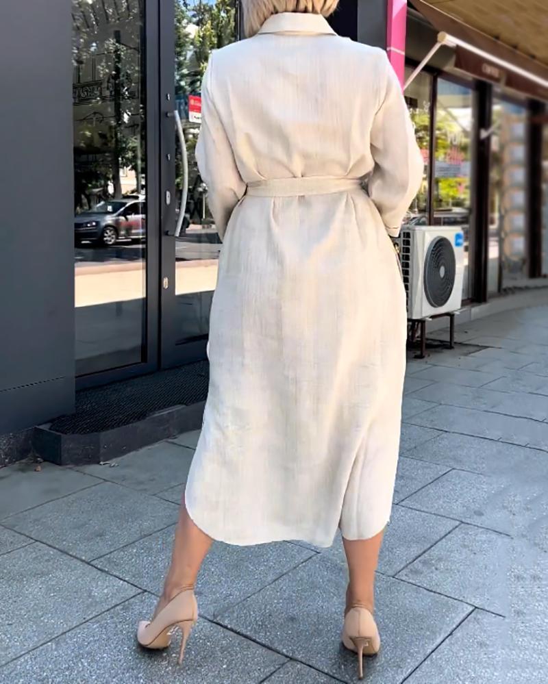 Simple solid color mid-length shirt dress