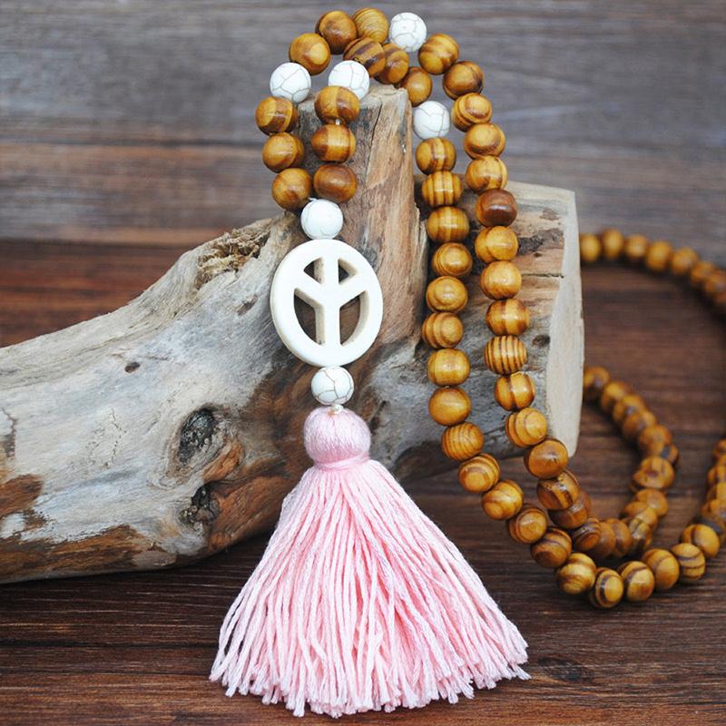 Handmade Wooden Beaded Long Necklace