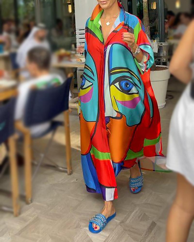 Stylish abstract art print shirt dress