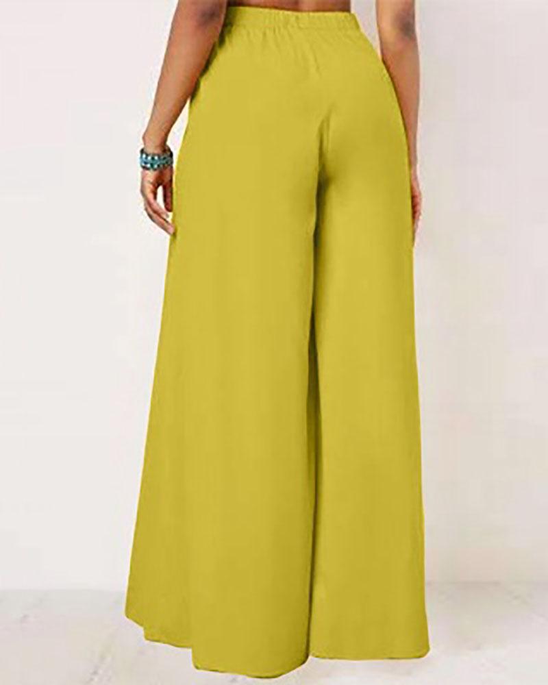 Casual solid color high-waisted wide-leg pants