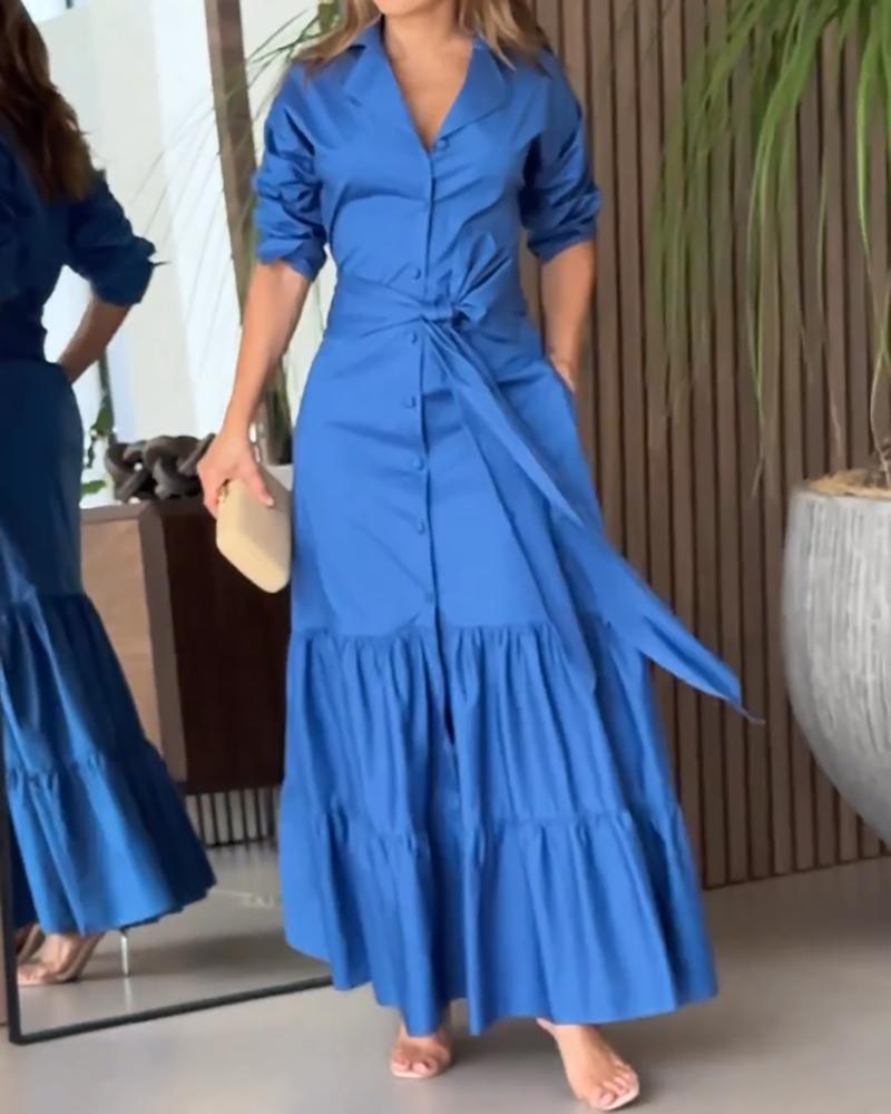 Stylish lapel maxi dress