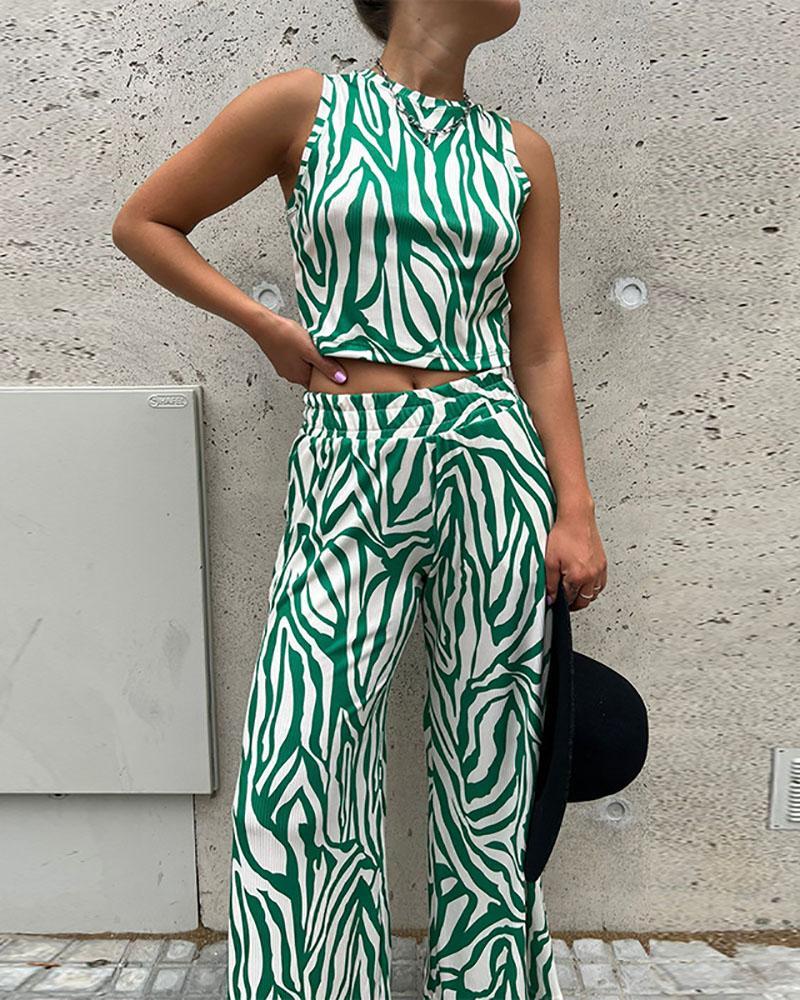 Casual sleeveless printed two-piece suit