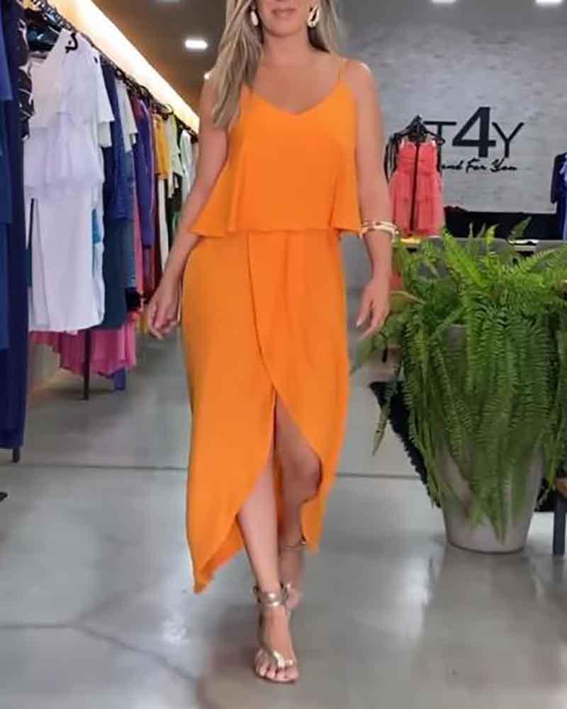 Stylish Solid Color Slit Dress