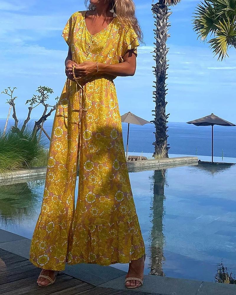 Casual Sleek Wide Leg Floral Jumpsuit